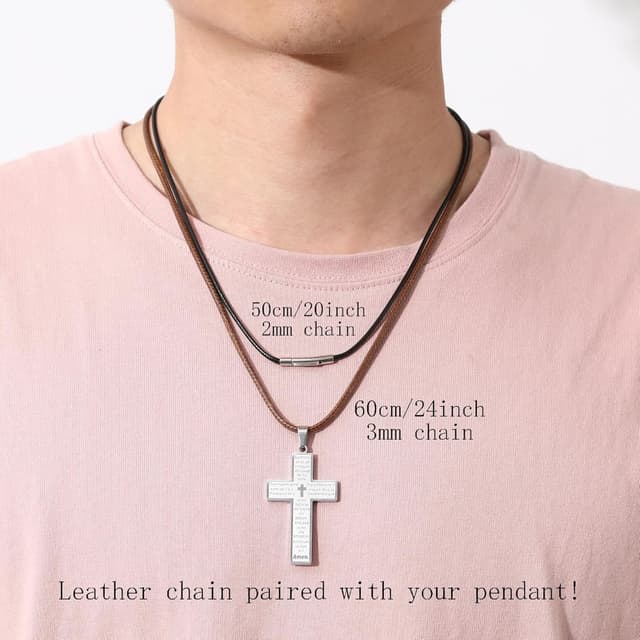 Thumbnail 6 de RWQIAN Herren Lederkette 2/3 mm mit Verschluss – Lederband Halskette Schwarz/Braun, Länge 46–76 cm