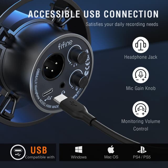 Detalle 2 de FIFINE XLR Studio dynamisches USB-Mikrofon (XLR/USB) für Streaming, Podcast & Gaming