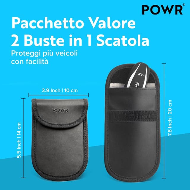 Detalle de POWR 2 Sacchetti Schermati per Chiavi Auto con blocco RFID/NFC e stile Faraday Classic Black