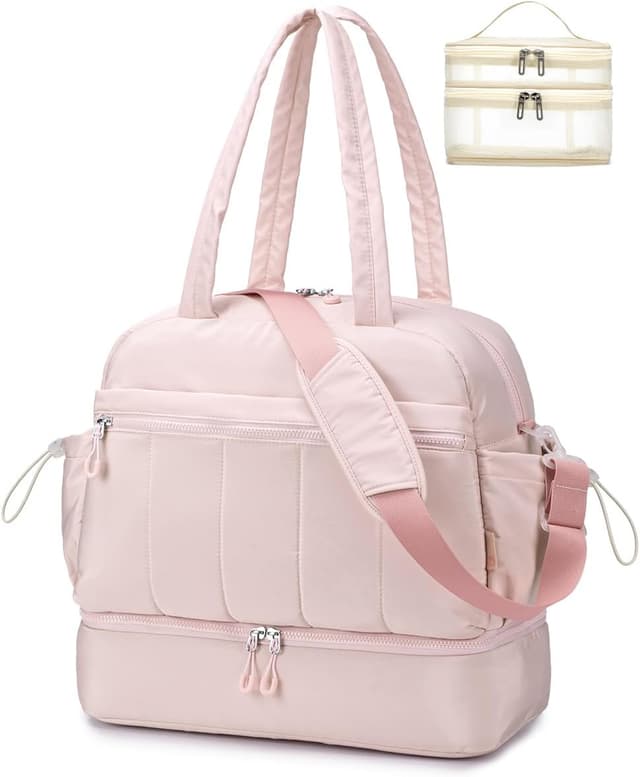 Detalle de BAGZY Borsa da viaggio 40x35x20 EasyJet/Lufthansa, borsone palestra 34L con scomparto scarpe e tasche rosa