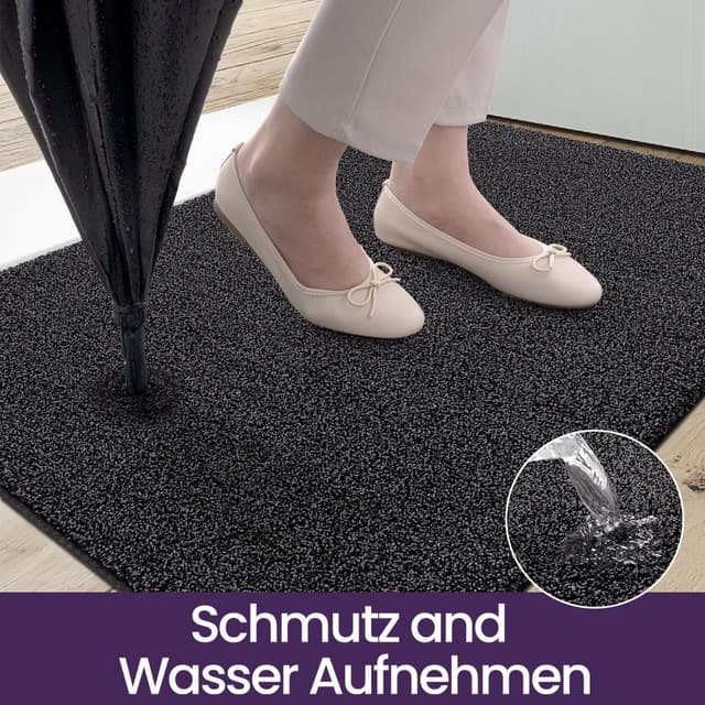 Detalle de DEXI Fußmatte Innen 90 x 150 cm – rutschfeste Schmutzfangmatte, maschinenwaschbar (Schwarz-grau)