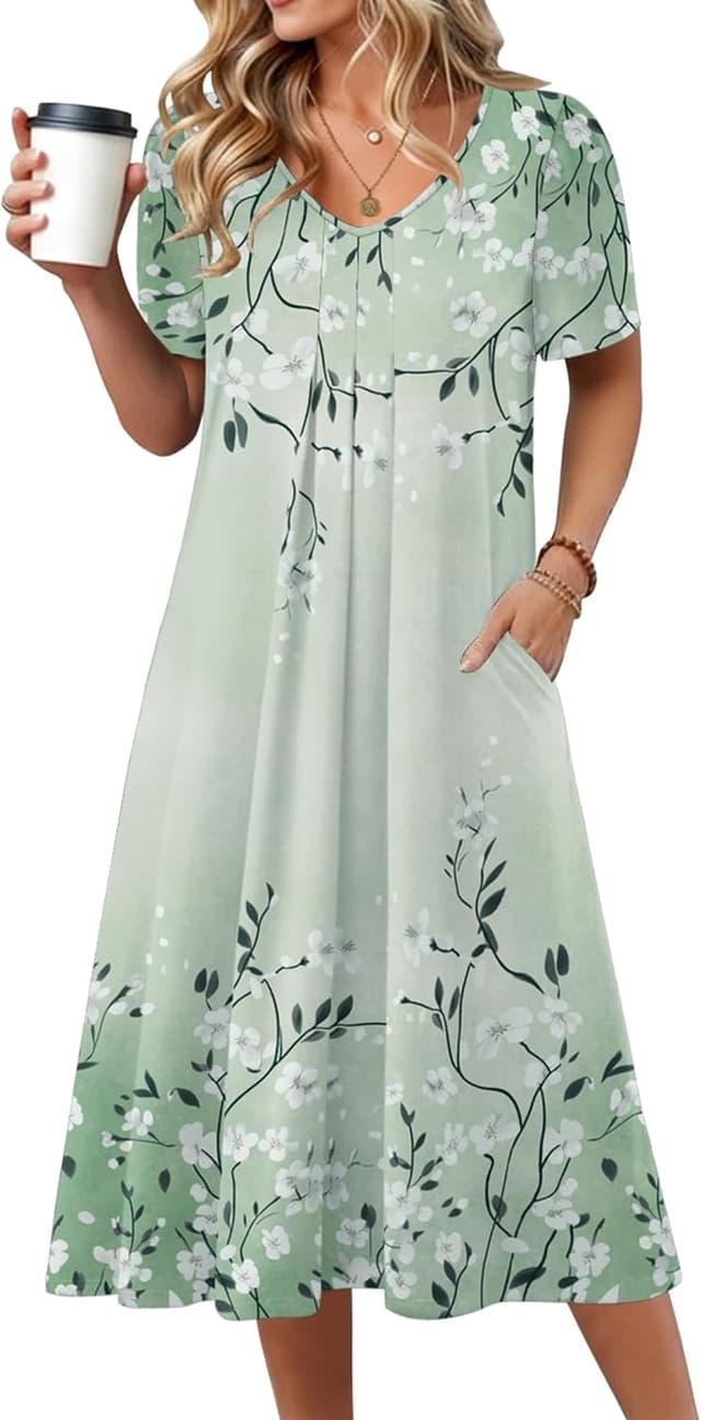 Detalle de Zeagoo Floral Midi Dress with Pockets