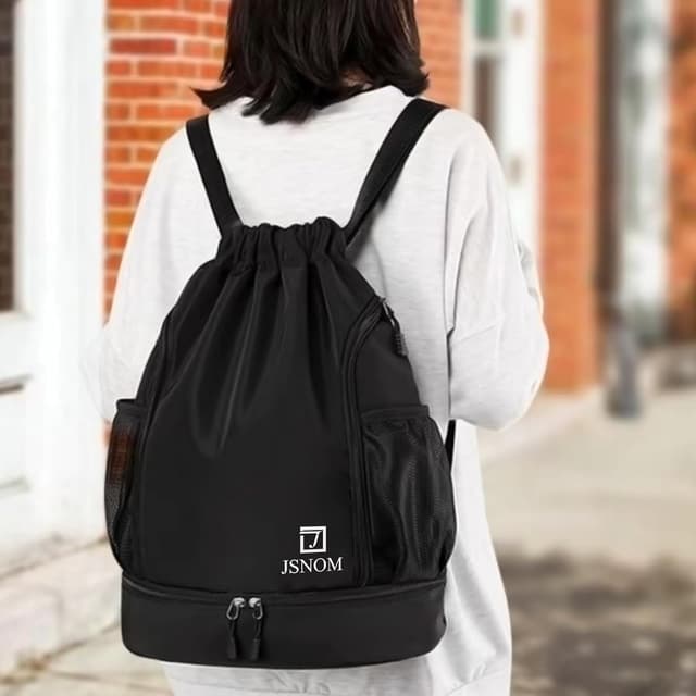 Detalle de JSNOM Zaino Mare con coulisse impermeabile Zaino Sportivo per palestra, spiaggia e viaggio (Nero)