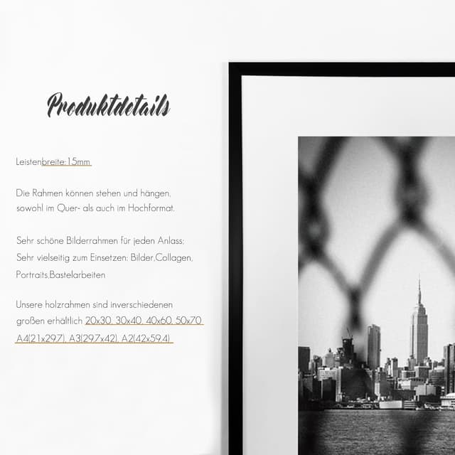 Detalle de VUVUZULA Bilderrahmen 50x70 cm Schwarz im 3er-Set mit Passepartout – Posterrahmen aus Kunststoff