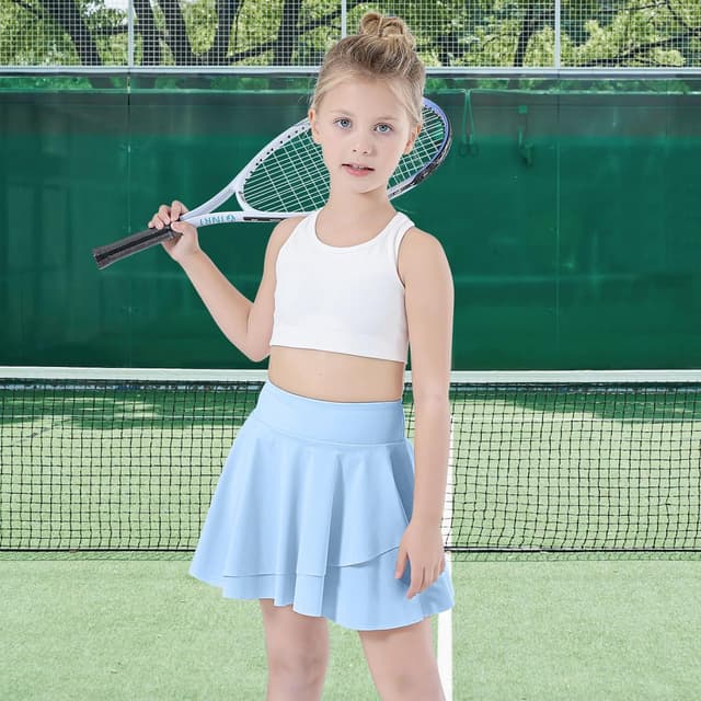 Detalle 2 de Bezioner Girls Pleated Tennis Skirt with Built-in Shorts, High Waist Skorts (Nylon & Spandex)