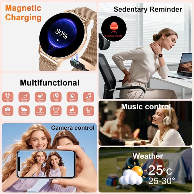 Detalle 2 de Montre Connectée Femme Jugeman 1,32" AMOLED avec appels Bluetooth, fréquence cardiaque & SpO2