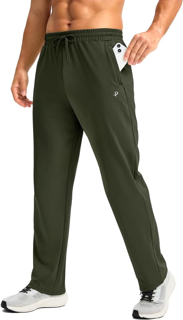 Detalle 2 de Pudolla Men's Fleece Lined Sweatpants with Zipper Pockets