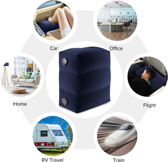 Detalle 2 de Maliton Fußstütze Flugzeug – aufblasbares Fußstützen-Kissen höhenverstellbar für Reisen, Auto, Büro (dunkelblau, 1 Stück)