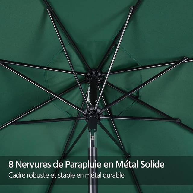 Detalle 2 de Yaheetech Parasol de jardin inclinable 270 cm vert, cadre métal et toile polyester