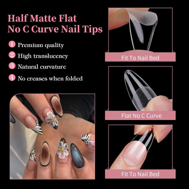 Detalle de Almond Medium Soft Gel Tips – Venares 500 Stück Full Cover Nageltips kurz (12 Größen) für Gel-Nägel