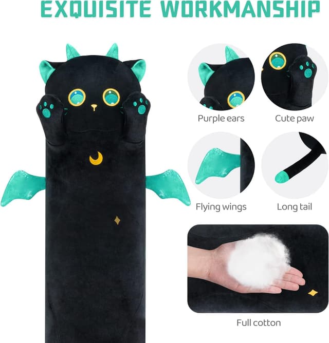 Detalle de Mewaii 130 cm Le Chat Noir peluche-coussin kawaii noir, long oreiller moelleux