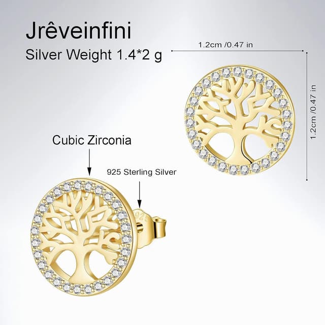 Detalle de Boucles d’oreilles Arbre de Vie en argent sterling 925 Jrêveinfini (zircons), diamètre 12 mm