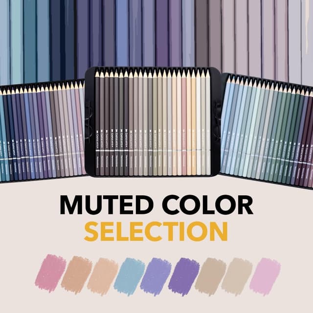 Detalle de Castle Art Supplies 72 Harmonious Coloured Pencils Set (72 muted & moody shades) in presentation tin