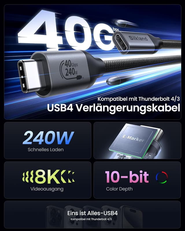Detalle 2 de Silkland USB4 Verlängerung 1 m 40Gbps