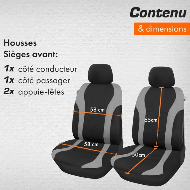 Detalle 2 de upgrade4cars housses de sièges auto avant universelles noir et gris (lot de 4)