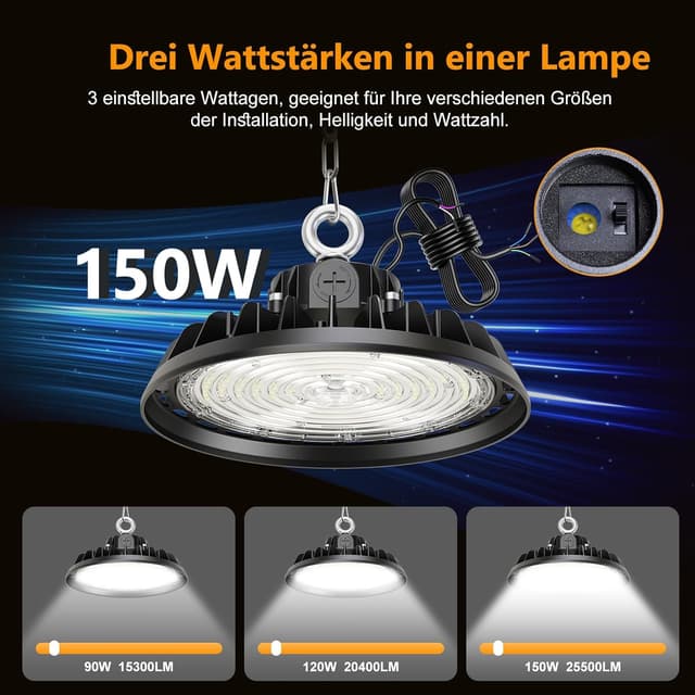 Detalle 2 de RUISUN UFO 150W LED-Hallenleuchte (High Bay) dimmbar, IP65, 6.000 K