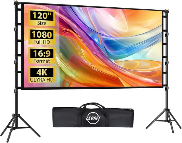 Detalle de LEORFI telo schermo proiettore portatile 120 pollici 16:9 con treppiede, borsa e supporto regolabile