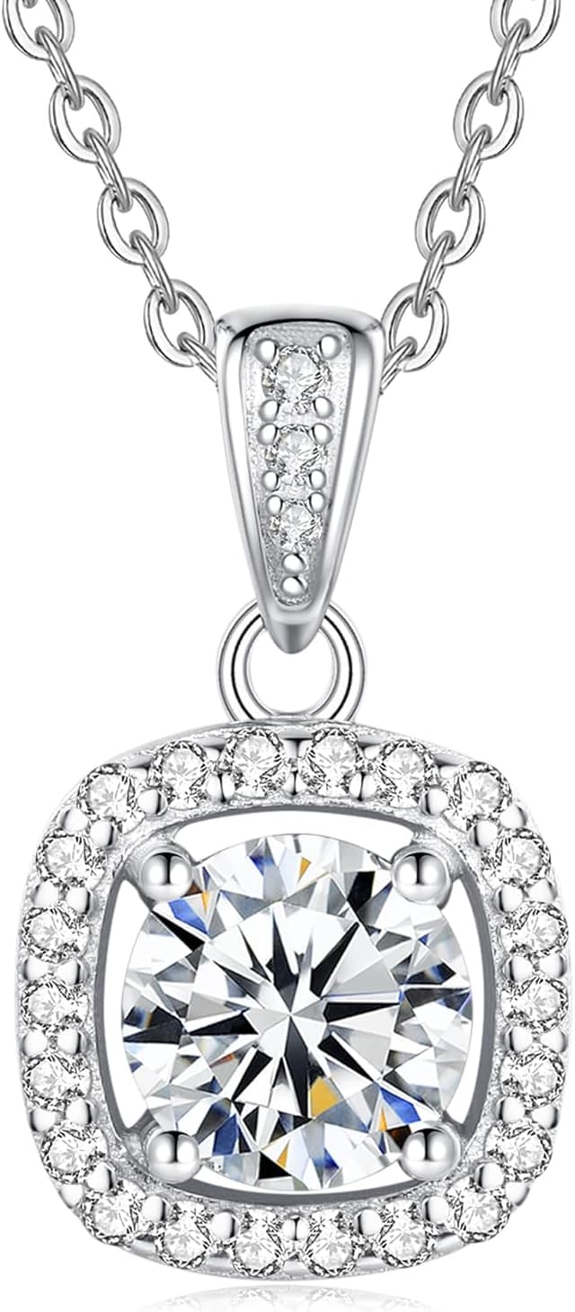 Thumbnail 6 de FANCIME Moissanite Kette mit 1 Karat Moissanit-Halo-Anhänger (925 Sterling Silber) – Rund, 40+5 cm