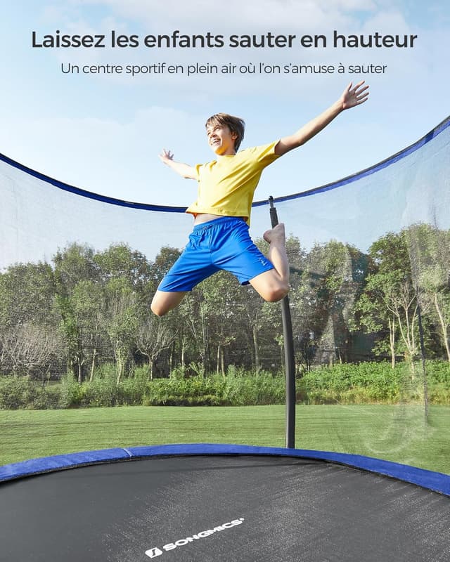 Detalle de Trampoline extérieur enfant SONGMICS diamètre 366 cm : filet de protection, coussins de sécurité et échelle
