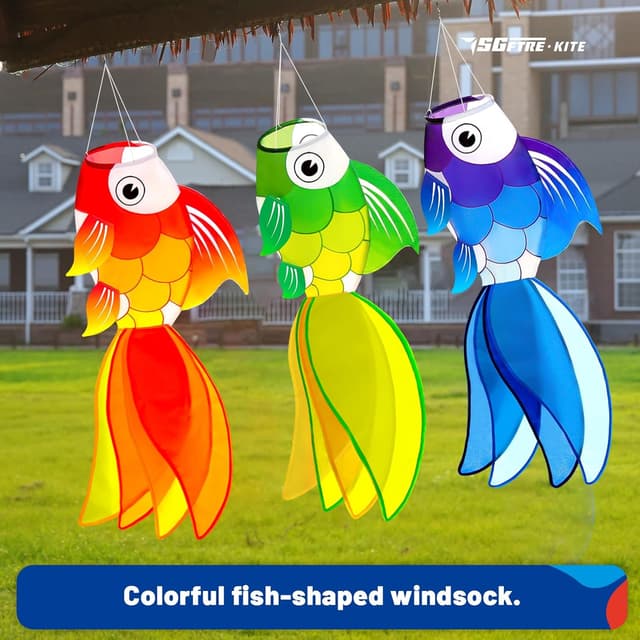 Detalle de SGftre Fisch-Windsack (3er-Set) – wetterfester Windsack für Garten, Balkon, Strand & Boot