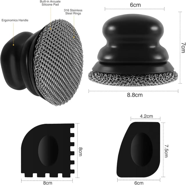 Detalle de Kettenmail-Schrubber für Gusseisenpfanne mit 2 Schabern und Silikonkissen (316er Edelstahl)