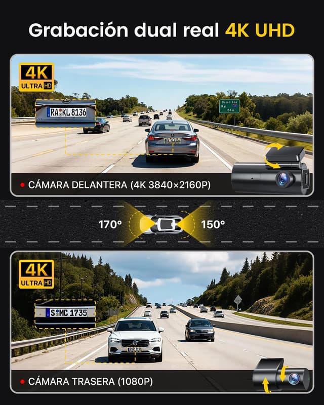Detalle 2 de GKU D600 Dashcam 4K frontal y 1080P trasera