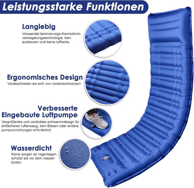 Thumbnail 6 de Arlierss Isomatte Luftmatratze für Camping & Wandern, 12 cm Dicke mit Fußpumpe und Kissen