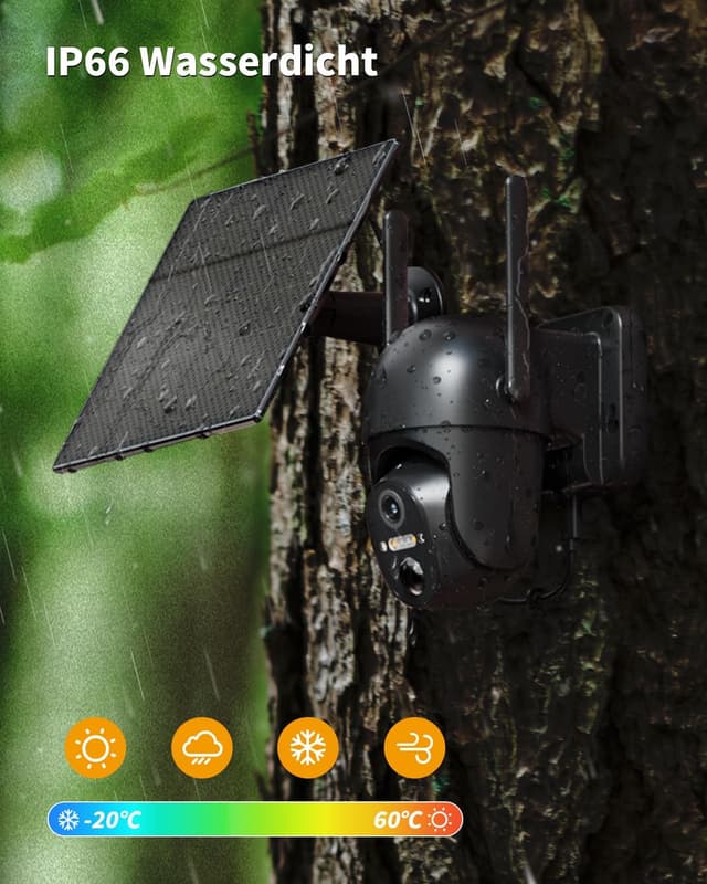 Detalle de NUASI 4G LTE Solar-Überwachungskamera für außen mit Akku, SIM-Karte & PIR (2K, ohne WLAN, PTZ)