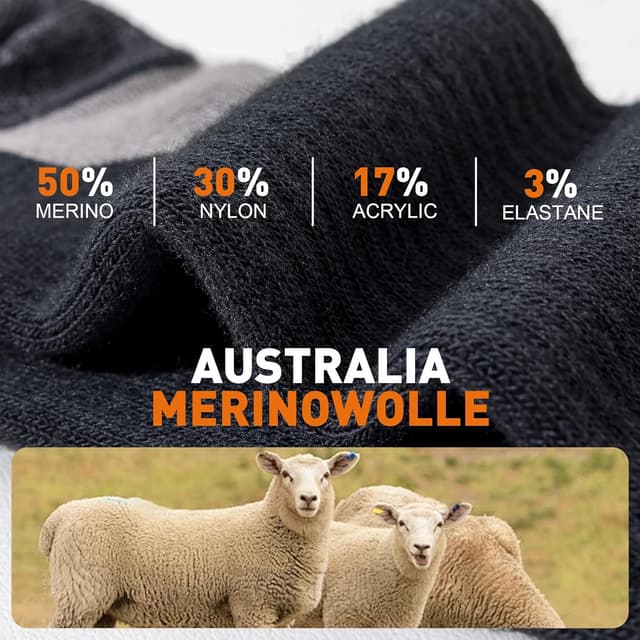 Detalle 2 de Niorasen Calze Uomo Donna in lana merino per escursionismo e sport (3 paia) con anti-vesciche e anti-odore