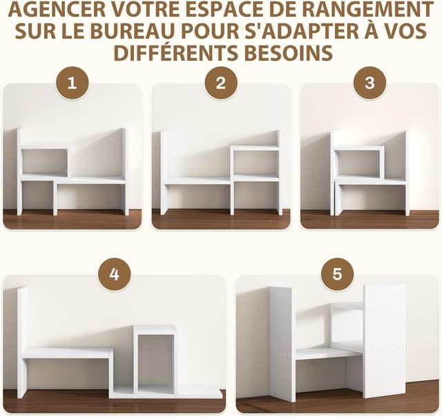 Detalle 2 de HOMCOM Étagère de bureau modulable à poser (2 pièces) en MDF mélaminé, blanc