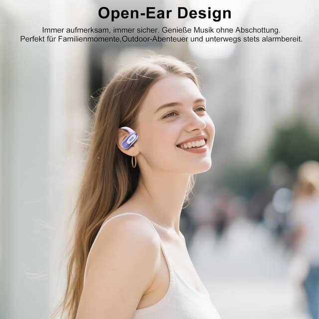 Detalle 2 de Open Ear Kopfhörer Bluetooth 5.4 mit Ohrhaken, 4 ENC-Mikrofonen und IPX7 (lila)
