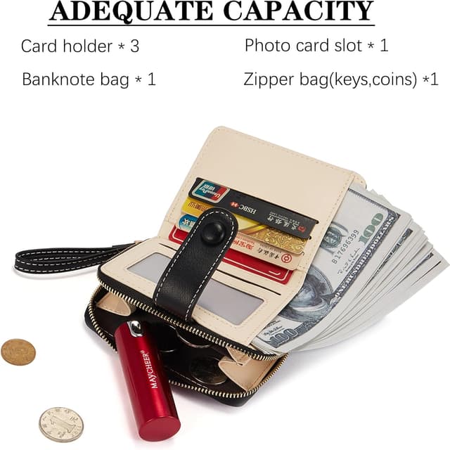 Detalle 2 de LZSXDWXY Damen-Geldbörse mit Gänseblümchen-Motiv, Reißverschlussfächer und Kartenfächern