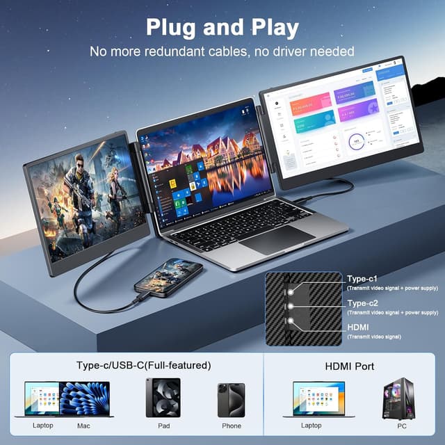 Detalle de Laptomo Laptop Screen Extender 14" tragbarer Monitor