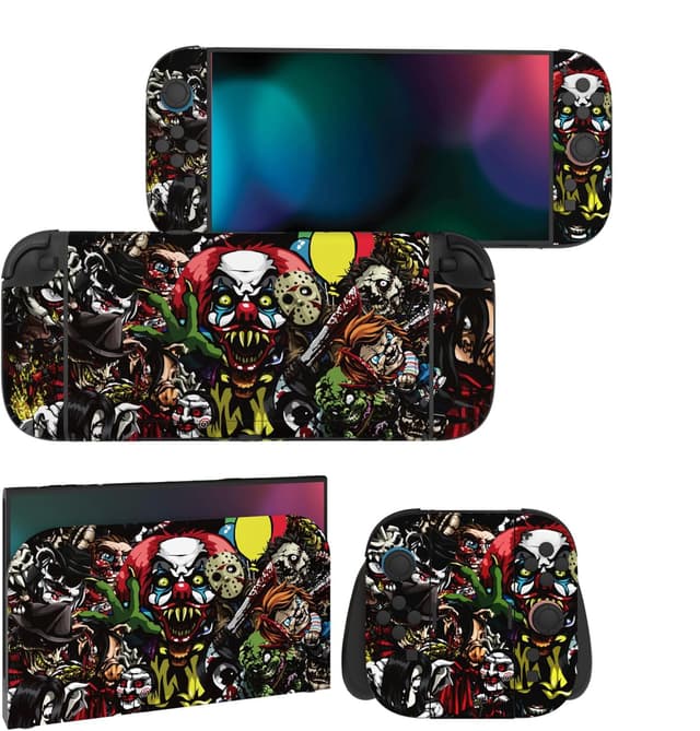Detalle de playvital Full Set Protective Skins for Nintendo Switch 2 (Scary Party) – vinyl decal wrap, dock skin & hand grips