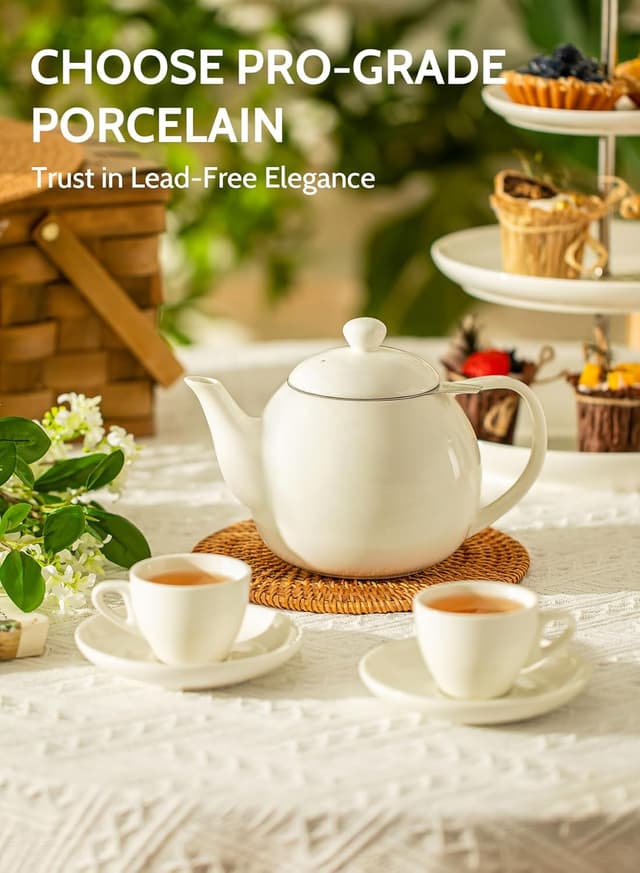 Detalle 2 de Sweese Teapots for Tea (27 oz) Porcelain Teapot with Removable Stainless Steel Infuser, White