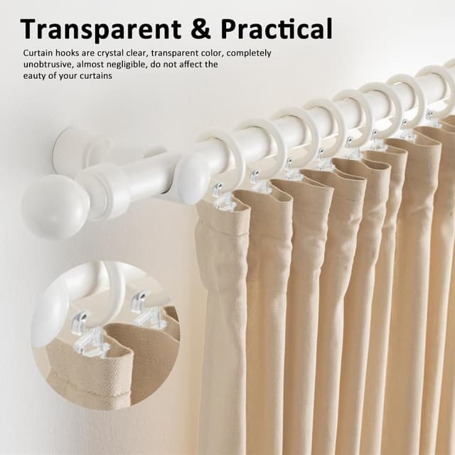 Detalle de JIADEXIN Gardinenhaken Set (100 Stück) – transparente Überklipshaken mit 6-mm-Öse für Vorhangstangen