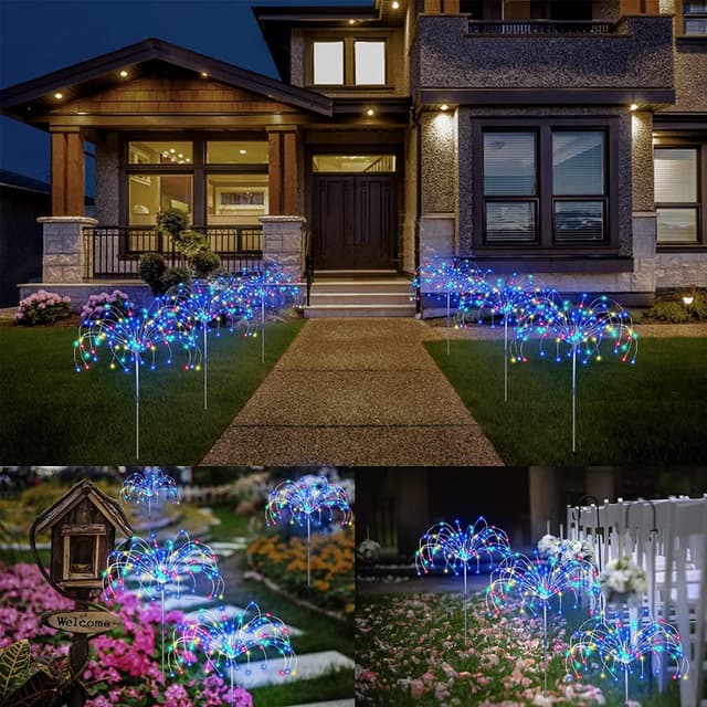 Detalle de FANSIR Solar Garden Lights Outdoor 3 Pack with Remote Control (8 Modes, 120 LEDs) – Firework-style waterproof lamps