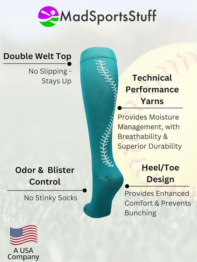 Detalle de MadSportsStuff Softball Socks with Stitches (Girls & Women, Youth & Adult Over-the-Calf)