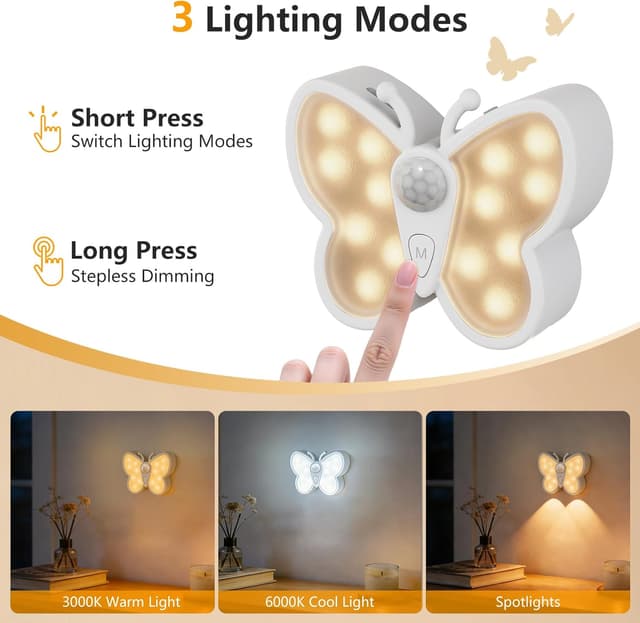 Detalle de Coollamp 2Pack Motion Sensor Night Lights (USB-C rechargeable, magnetic stick-on, 3 modes)