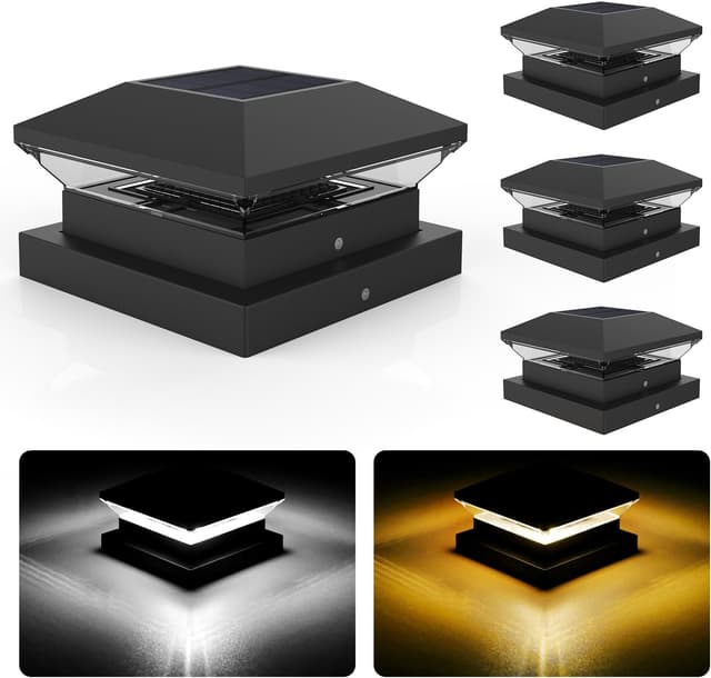 Detalle de NATPOW Solar Post Lights (Post Cap Lights) with 2 Colour Modes for Outdoor Fence Posts – 4 Pack