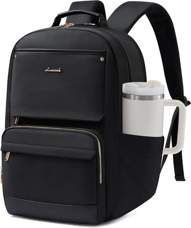 Detalle de LOVEVOOK Damen-Rucksack für 15,6 Zoll Laptop – wasserdicht, mit gepolstertem Fach & Seitentasche für Trinkflasche