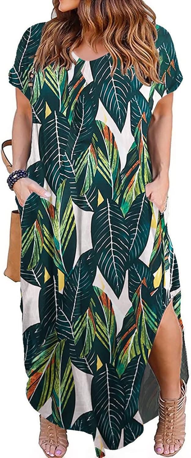 Detalle 2 de Kancystore Women’s Plus Size Summer Maxi Dress (XL–5X) with Pockets & Side Slits