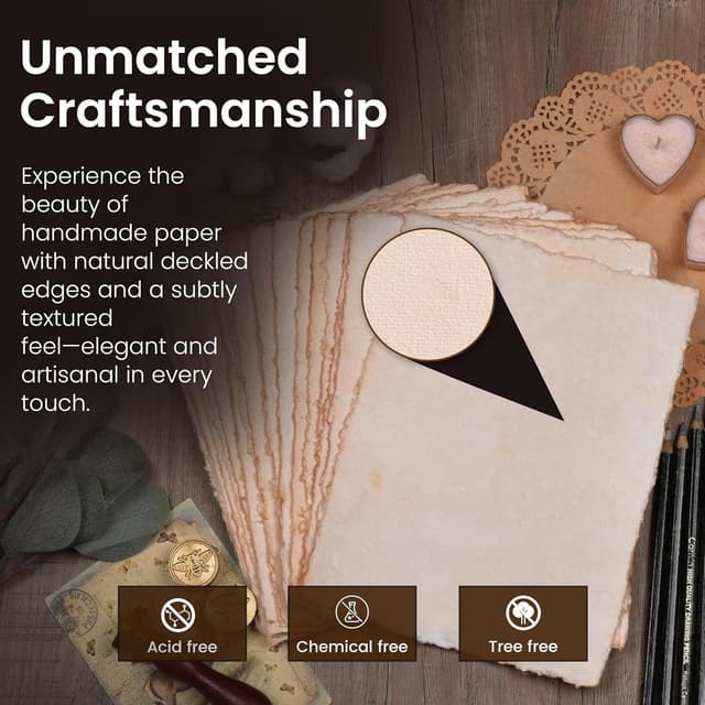 Detalle de Leather Village Watercolor Paper (7 x 5 inches) — 50 Sheets, 150 GSM Mixed Media Deckle-Edge