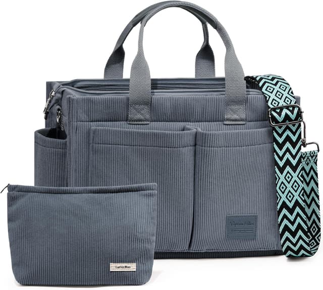 Detalle de Captain Blues Corduroy Tote Bag for Women with Zipper, Large Capacity Work & School Bag