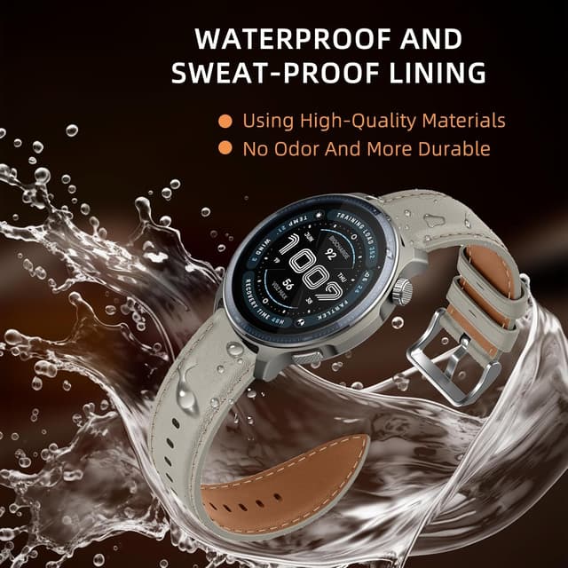 Detalle 2 de LanQii Lederarmband (22 mm) für Amazfit Active Max, T-Rex 3 Pro & mehr – Hellgrau