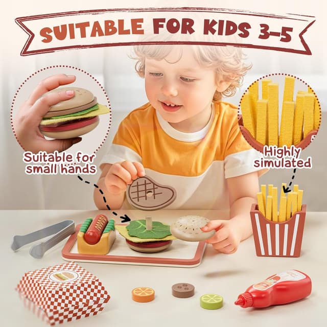 Thumbnail 5 de Lehoo Castle Wooden Play Food Burger Set ๐