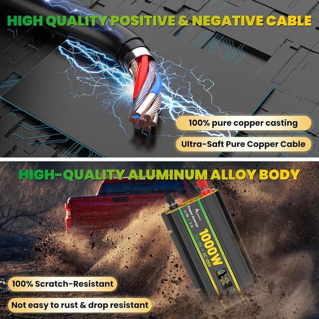 Thumbnail 6 de ALEOPIX 1000W Power Inverter (12V to 110V) for Vehicles with Dual AC, LED Display & USB Ports (Surge 2000W)