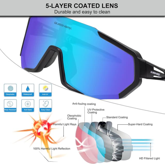 Detalle de Queshark Occhiali Veloci – occhiali da ciclismo uomo e donna con telaio TR90 e protezione UV400