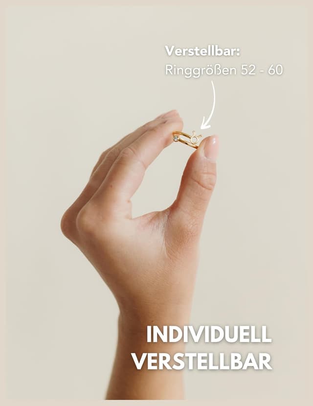 Detalle 2 de GD GOOD.designs Sternzeichen Ring Gold mit Zirkoniastein – 18K vergoldeter Edelstahlring (verstellbar, wasserfest)