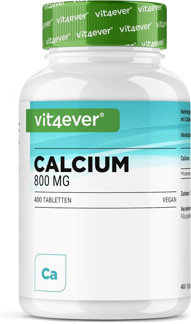 Detalle de vit4ever Calcium 400 Tabletten mit 800 mg elementarem Calcium (Calciumcarbonat) pro Tagesportion – vegan